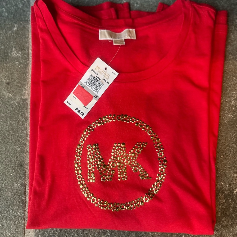 Michael Kors Red Tee with Gold MK Logo